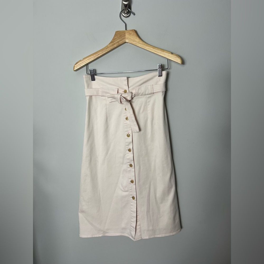 Loup Clothing Midi Skirt Button Front Belted High Waist Cotton Pale Pink 1023